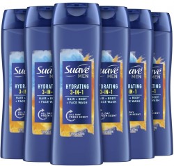 6-Pack Suave Men 3-in-1 Hair + Body + Face Wash (15oz bottles) 