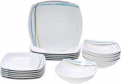 Amazon Basics 18-Piece Square Porcelain Dinnerware Set 