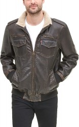 Levis Men's Sherpa Lined Faux Leather Aviator Bomber Jacket 