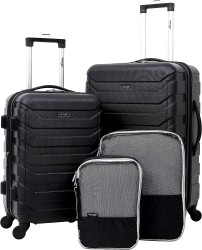 Wrangler 4-Piece Hardside Spinner Luggage Set w/ 2 Suitcases & 2 Packing Cubes 