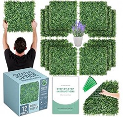 Creative Space 20" x 20" Indoor/ Outdoor Artificial Boxwood Grass Wall Panel 12-Pack 