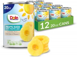 12-Pack 20oz Dole Canned Pineapple Slices 