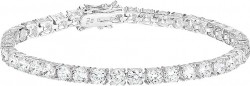 Amazon Collection 7.25" Plated Sterling Silver 4mm Round Cut Cubic Zirconia Tennis Bracelet 