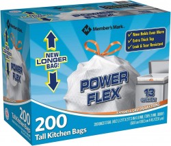 Member's Mark Power Flex Tall Kitchen Drawstring Bags 200-Pack 