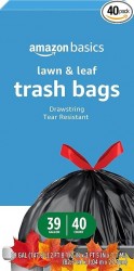 40-Pack 39-Gallon Amazon Basics Lawn & Leaf Drawstring Trash Bags 