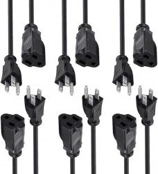 6-Pack Monoprice 6 Feet 3-Prong Extension Cord 